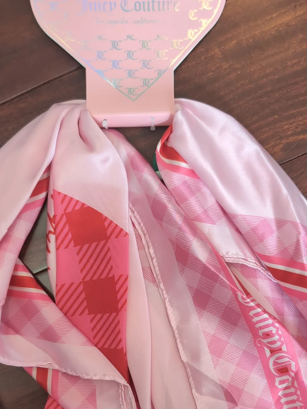 Juicy Couture Pink Plaid Satin Hair Scarf